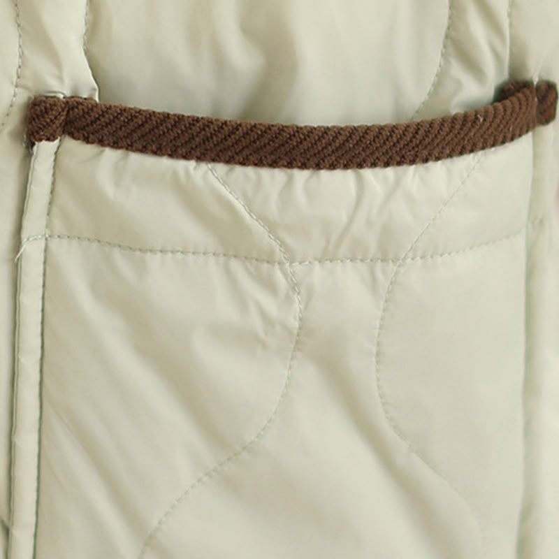 Contrasting Color Lapel Women's Long Sleeve Cotton Jacket With Pockets - Image 20