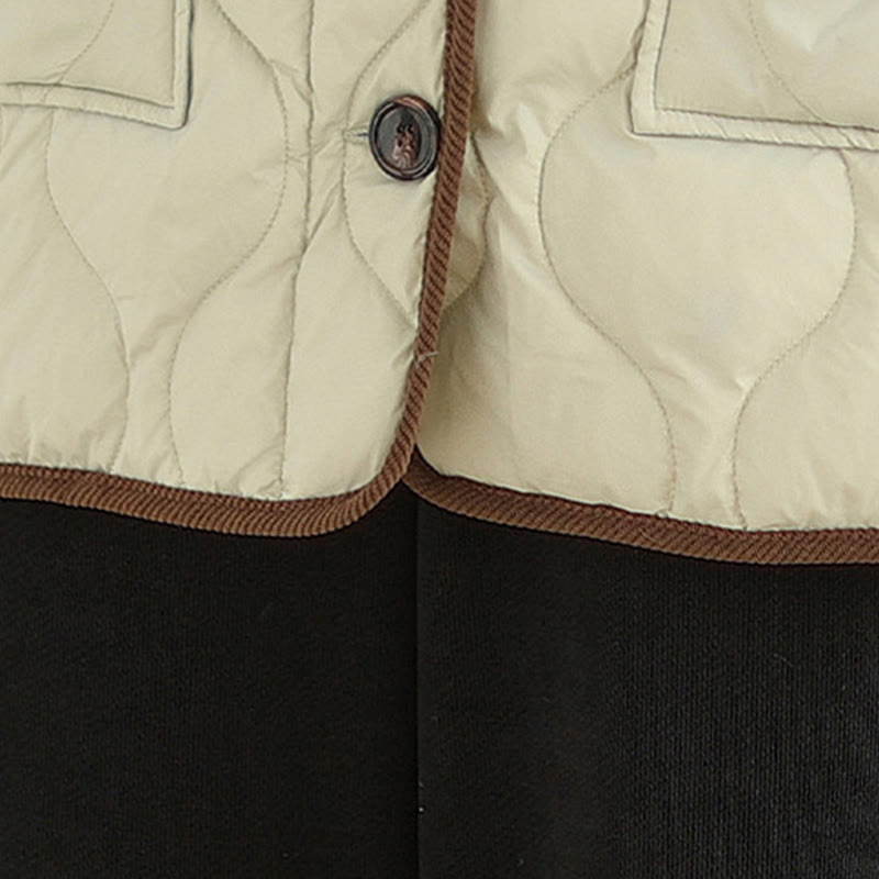 Contrasting Color Lapel Women's Long Sleeve Cotton Jacket With Pockets - Image 22