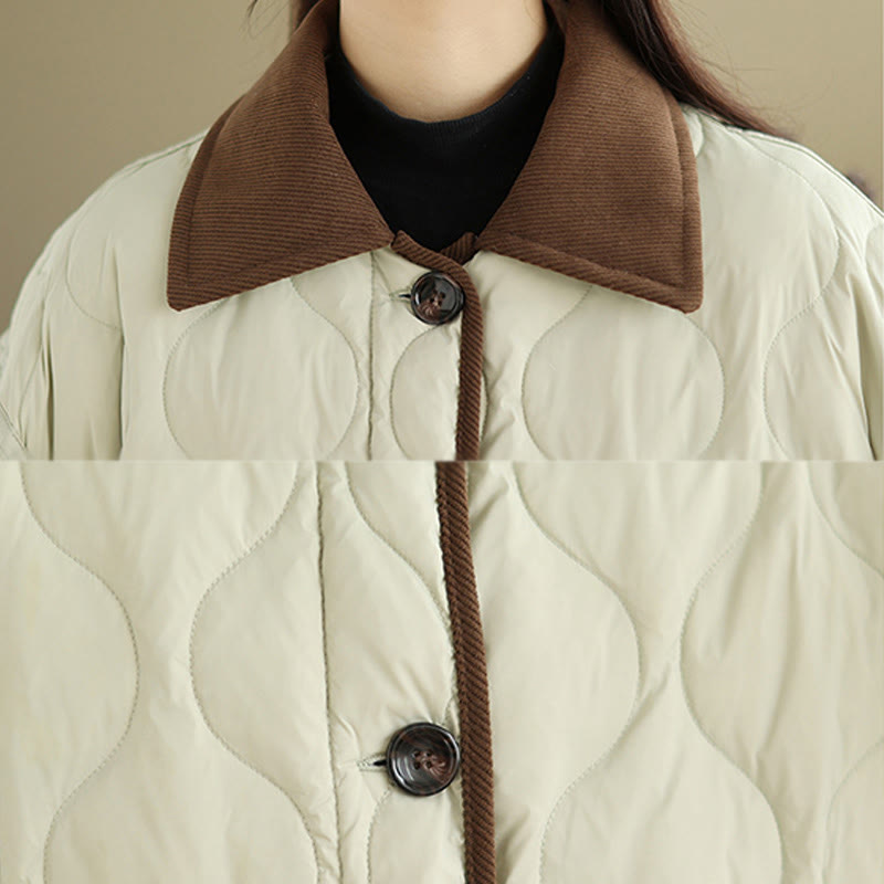 Contrasting Color Lapel Women's Long Sleeve Cotton Jacket With Pockets - Image 23