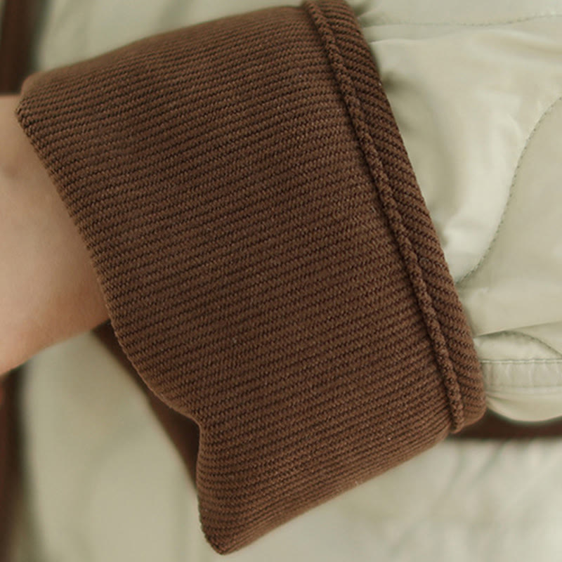 Contrasting Color Lapel Women's Long Sleeve Cotton Jacket With Pockets - Image 21