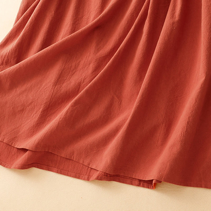 Fall Lapel Buttons Lace-Up Design Cotton Long Sleeve Midi Dress With Pockets - Image 8