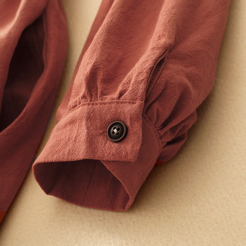 Fall Lapel Buttons Lace-Up Design Cotton Long Sleeve Midi Dress With Pockets - Image 7