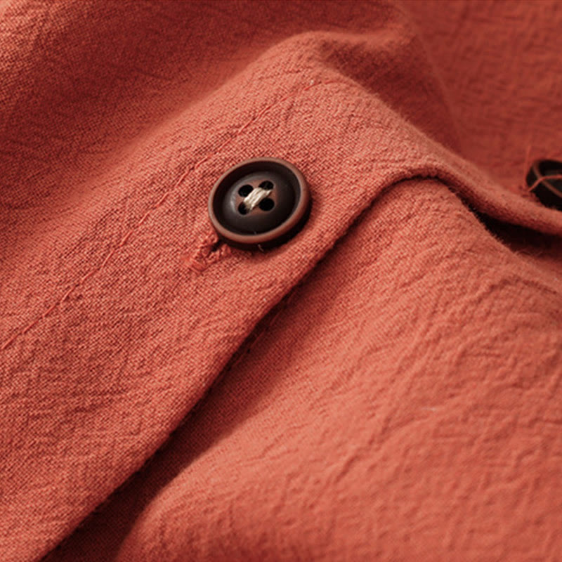 Fall Lapel Buttons Lace-Up Design Cotton Long Sleeve Midi Dress With Pockets - Image 5