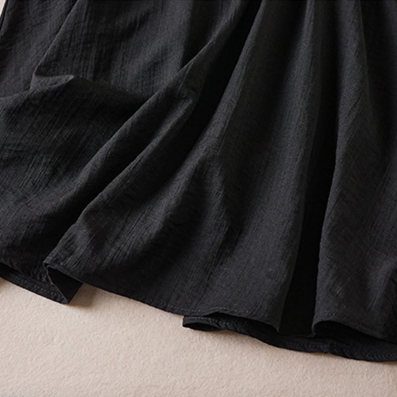 Pure Color Notched Collar Drawstring Cotton Long Sleeve Midi Dress With Pockets - Image 6