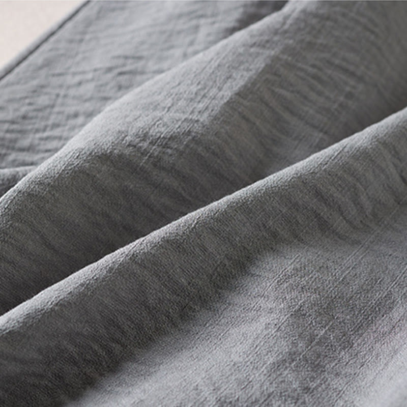 Pure Color Notched Collar Drawstring Cotton Long Sleeve Midi Dress With Pockets - Image 13