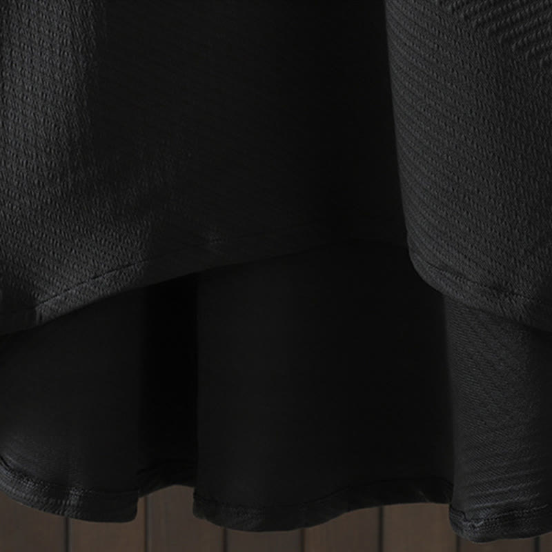 Pure Color Irregular Design Cotton Turtleneck Long Sleeve Midi Dress With Pocket - Image 7