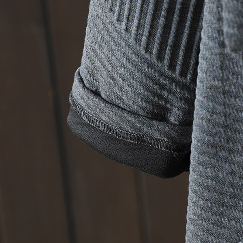 Pure Color Irregular Design Cotton Turtleneck Long Sleeve Midi Dress With Pocket - Image 15