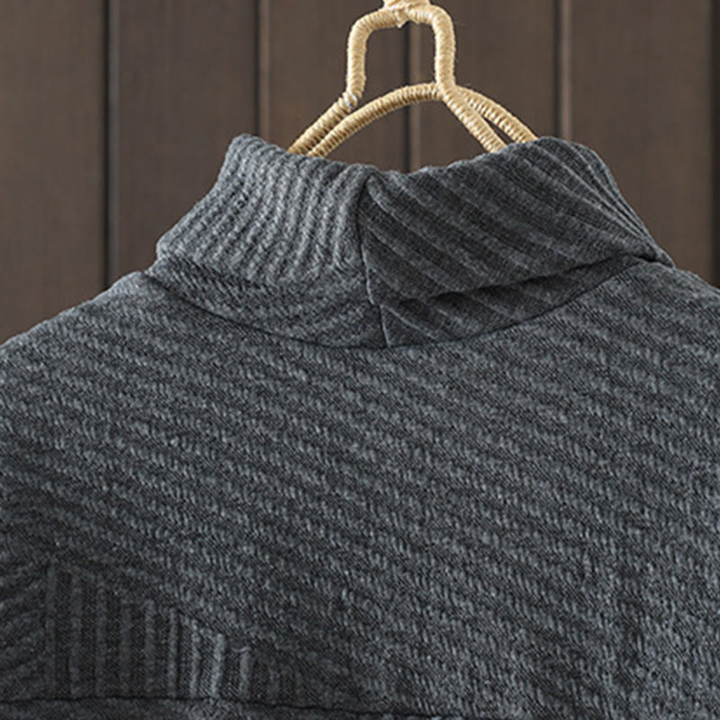 Pure Color Irregular Design Cotton Turtleneck Long Sleeve Midi Dress With Pocket - Image 11