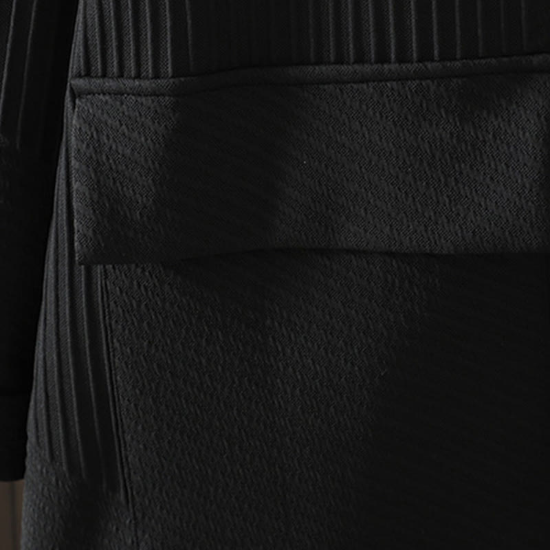 Pure Color Irregular Design Cotton Turtleneck Long Sleeve Midi Dress With Pocket - Image 5