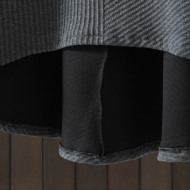 Pure Color Irregular Design Cotton Turtleneck Long Sleeve Midi Dress With Pocket - Image 16