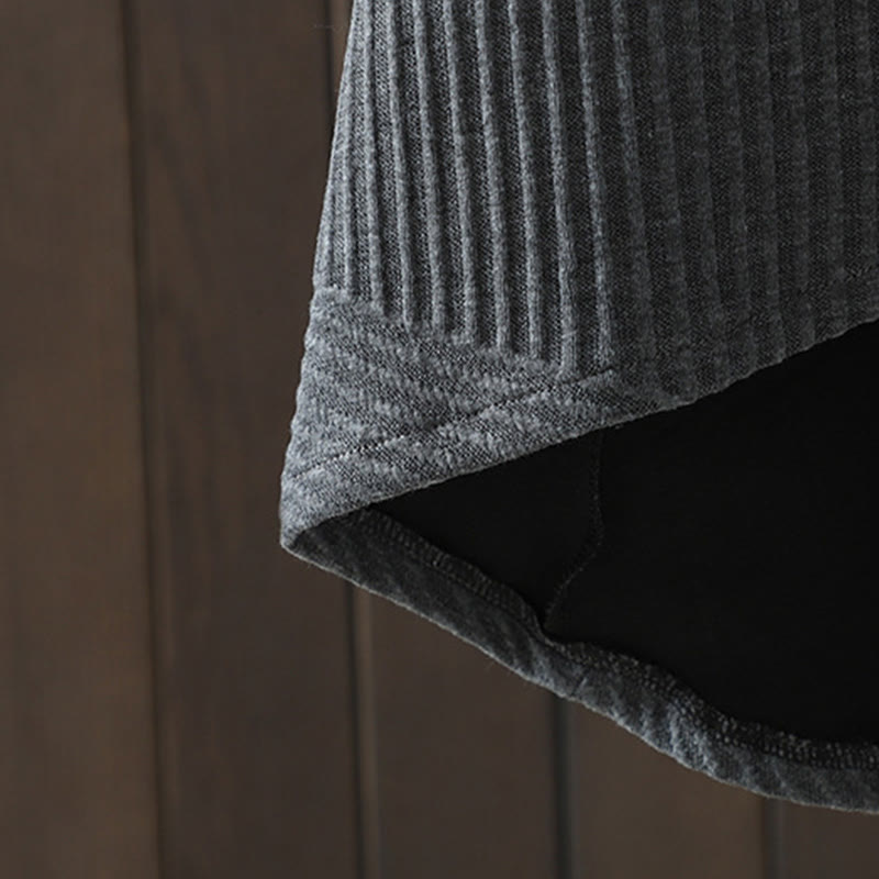 Pure Color Irregular Design Cotton Turtleneck Long Sleeve Midi Dress With Pocket - Image 17