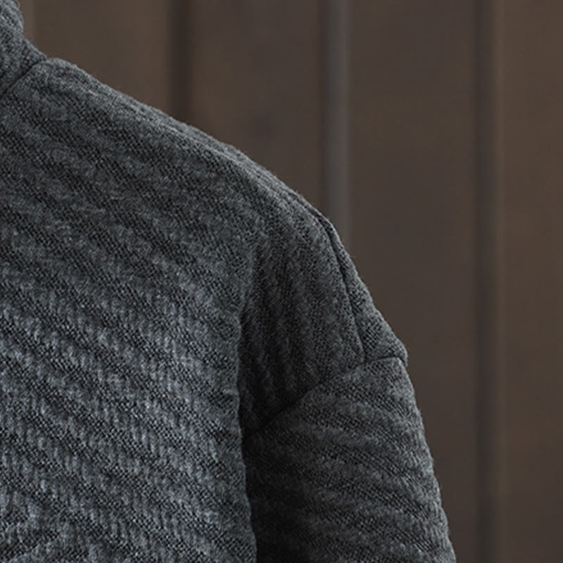 Pure Color Irregular Design Cotton Turtleneck Long Sleeve Midi Dress With Pocket - Image 14