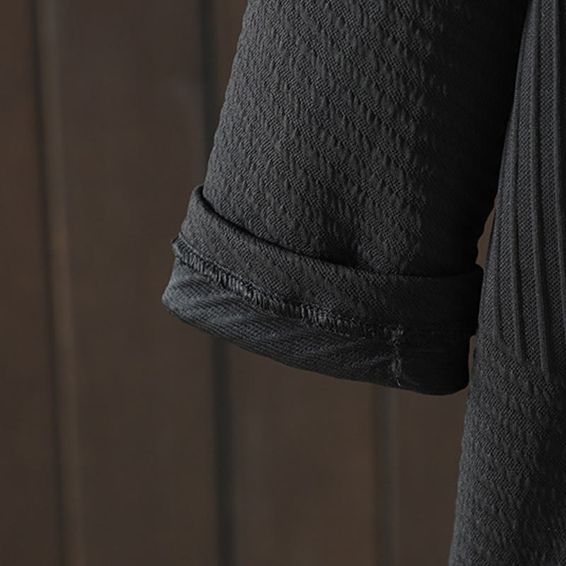 Pure Color Irregular Design Cotton Turtleneck Long Sleeve Midi Dress With Pocket - Image 6