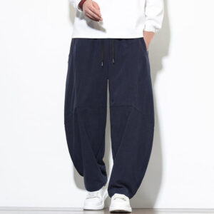 Drawstring Solid Color Tapered Design Cotton Corduroy Men's Harem Pants With Pockets