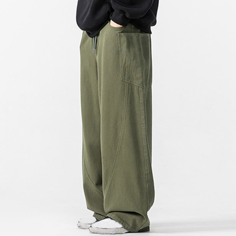 Fall Pure Color Men's Wide Leg Cotton Drawstring Pants With Pockets - Image 16