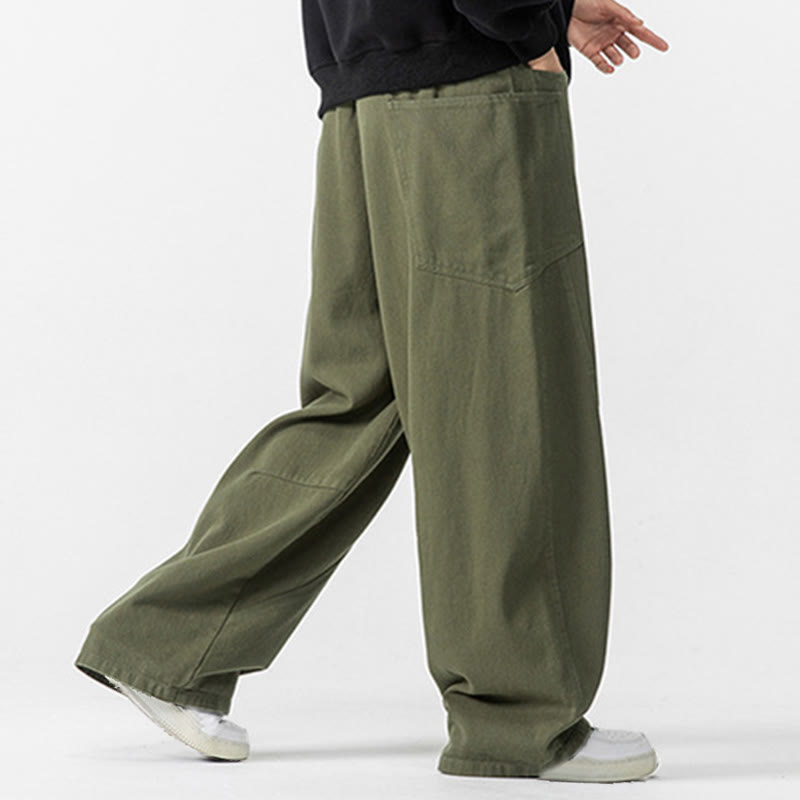 Fall Pure Color Men's Wide Leg Cotton Drawstring Pants With Pockets - Image 12
