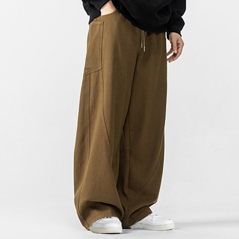 Fall Pure Color Men's Wide Leg Cotton Drawstring Pants With Pockets - Image 23