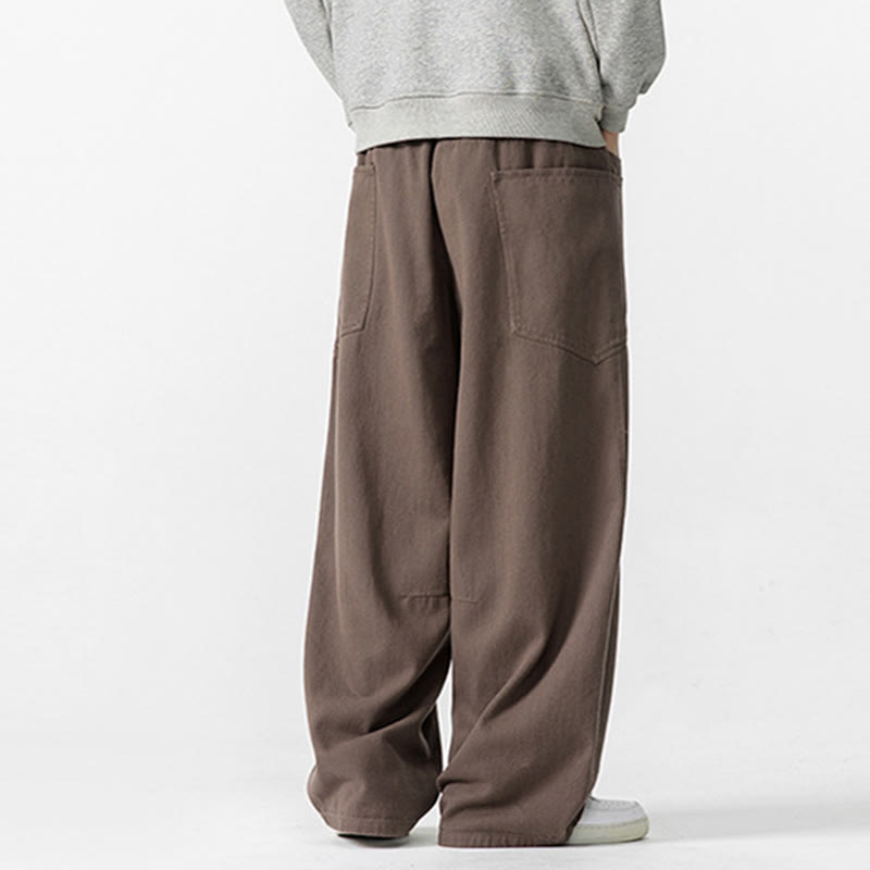 Fall Pure Color Men's Wide Leg Cotton Drawstring Pants With Pockets - Image 6