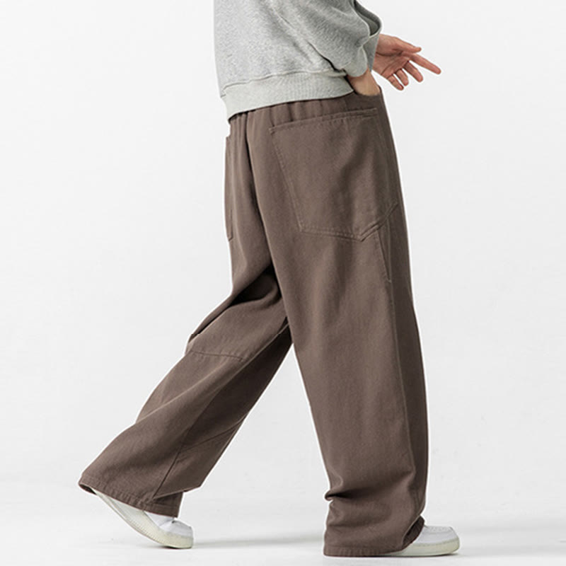 Fall Pure Color Men's Wide Leg Cotton Drawstring Pants With Pockets - Image 7