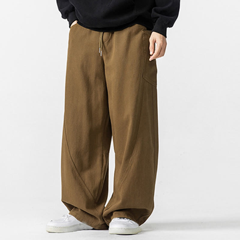Fall Pure Color Men's Wide Leg Cotton Drawstring Pants With Pockets - Image 20