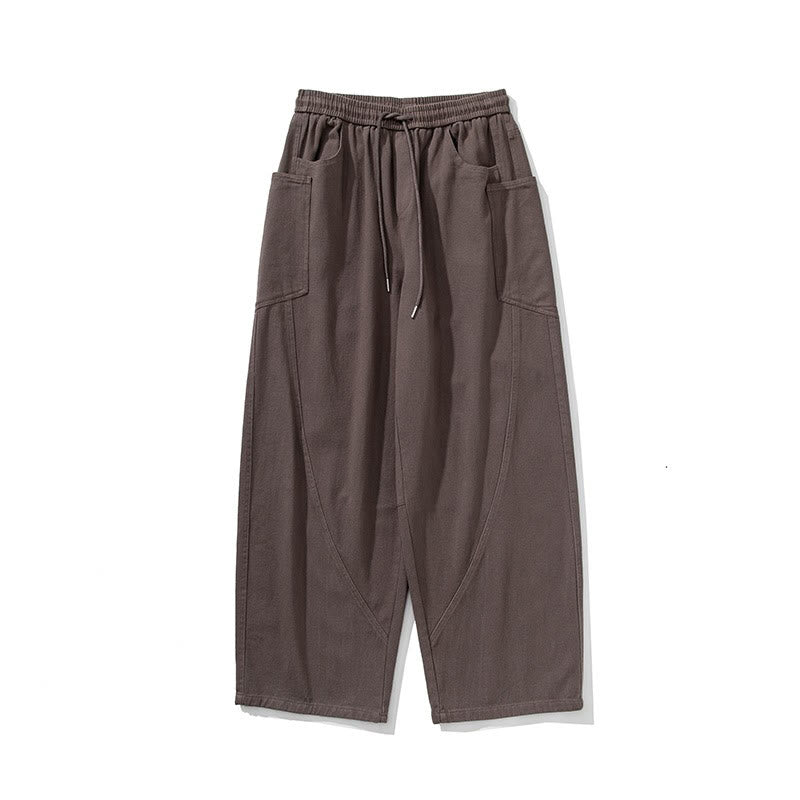 Fall Pure Color Men's Wide Leg Cotton Drawstring Pants With Pockets - Image 8