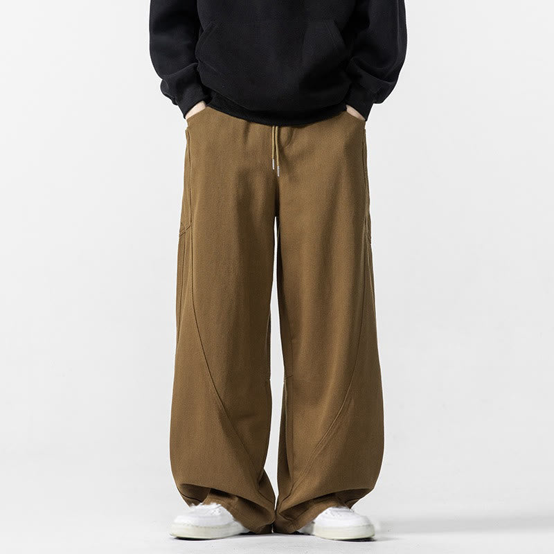 Fall Pure Color Men's Wide Leg Cotton Drawstring Pants With Pockets - Image 17
