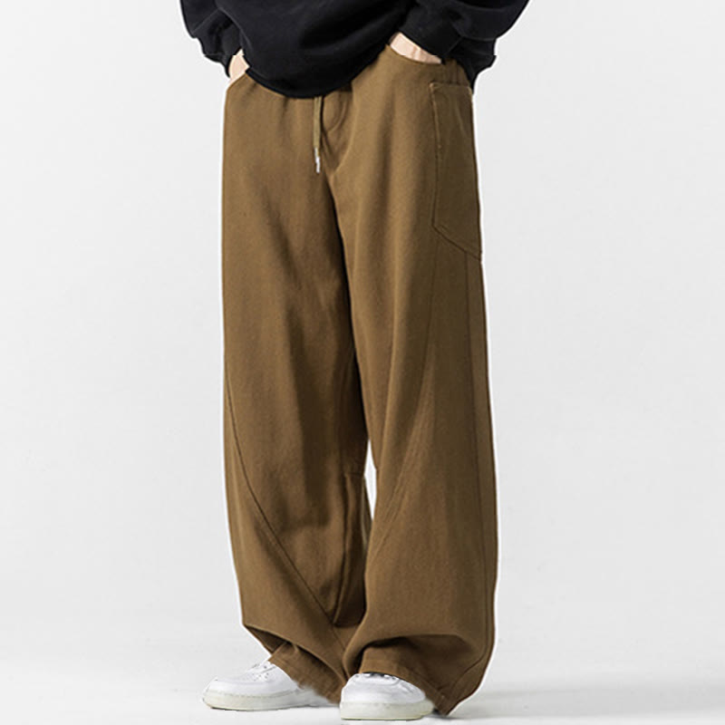 Fall Pure Color Men's Wide Leg Cotton Drawstring Pants With Pockets - Image 21