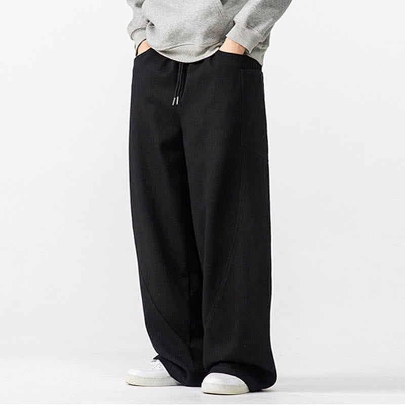 Fall Pure Color Men's Wide Leg Cotton Drawstring Pants With Pockets - Image 30