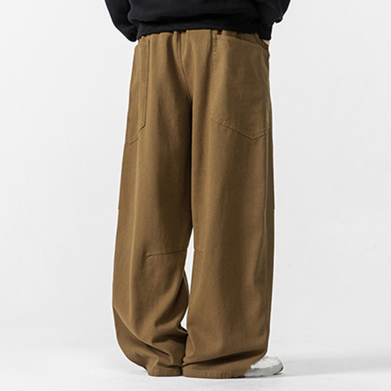 Fall Pure Color Men's Wide Leg Cotton Drawstring Pants With Pockets - Image 22