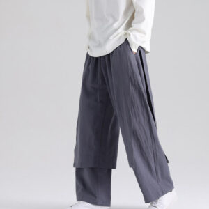 Plain Patchwork Design Men's Cotton Pants With Pockets