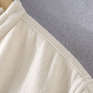 Men's Stnad Collar Long Sleeve Thermal Fleece-lined Ramie Cotton Jacket With Pockets - Image 8