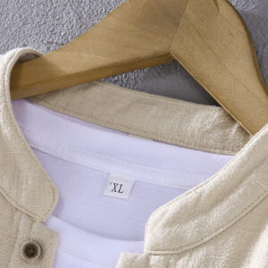 Men's Stnad Collar Long Sleeve Thermal Fleece-lined Ramie Cotton Jacket With Pockets - Image 7