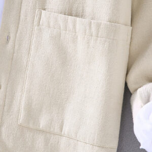 Men's Stnad Collar Long Sleeve Thermal Fleece-lined Ramie Cotton Jacket With Pockets - Image 10