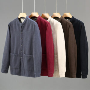 Men's Stnad Collar Long Sleeve Thermal Fleece-lined Ramie Cotton Jacket With Pockets - Image 18