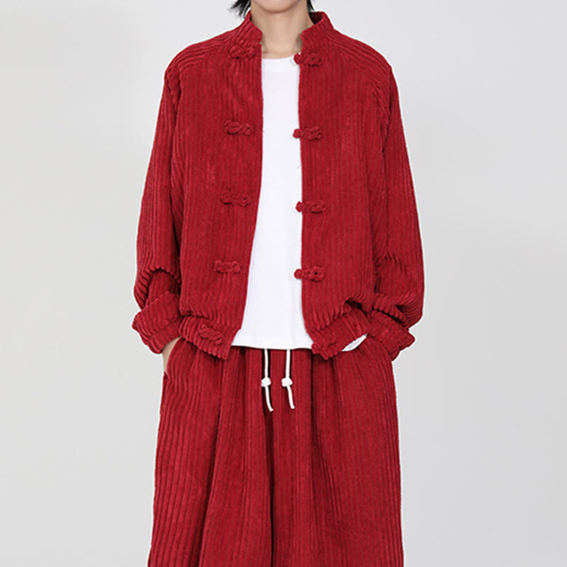 Men's Chinese Plain Frog-Button Long Sleeve Cotton Corduroy Jacket With Pockets - Image 13