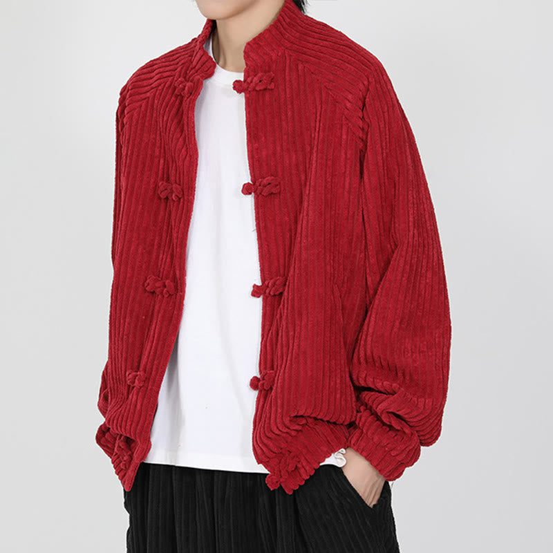 Men's Chinese Plain Frog-Button Long Sleeve Cotton Corduroy Jacket With Pockets - Image 10