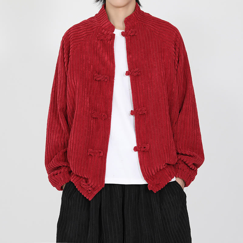 Men's Chinese Plain Frog-Button Long Sleeve Cotton Corduroy Jacket With Pockets - Image 8