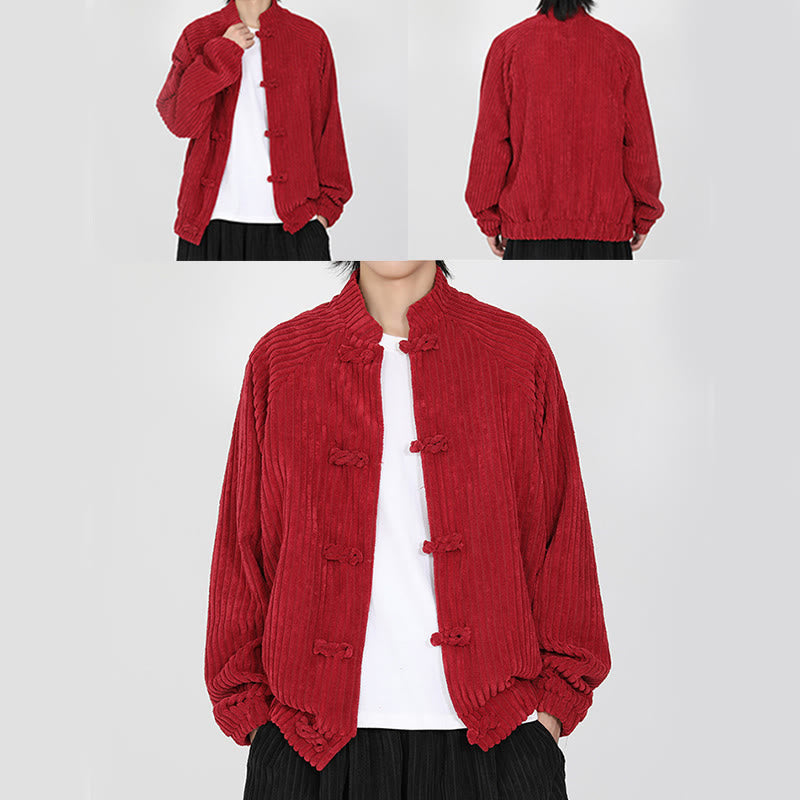 Men's Chinese Plain Frog-Button Long Sleeve Cotton Corduroy Jacket With Pockets - Image 17