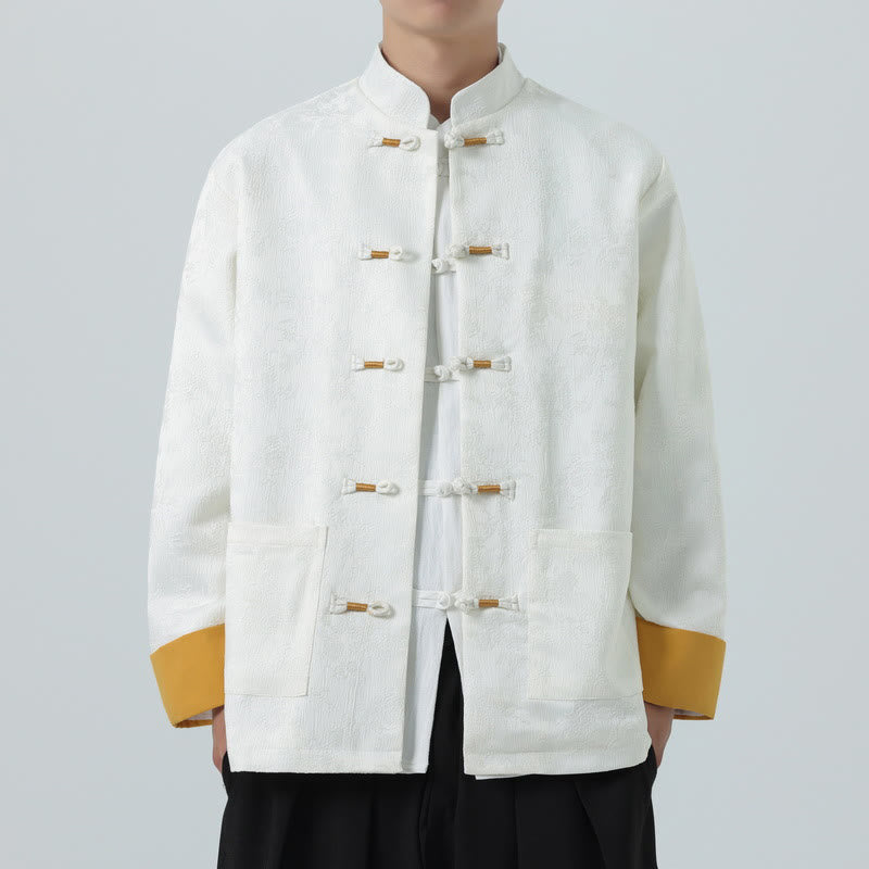 Jacquard Frog-Button Long Sleeve Men's Cotton Jacket Tang Suit With Pockets - Image 14