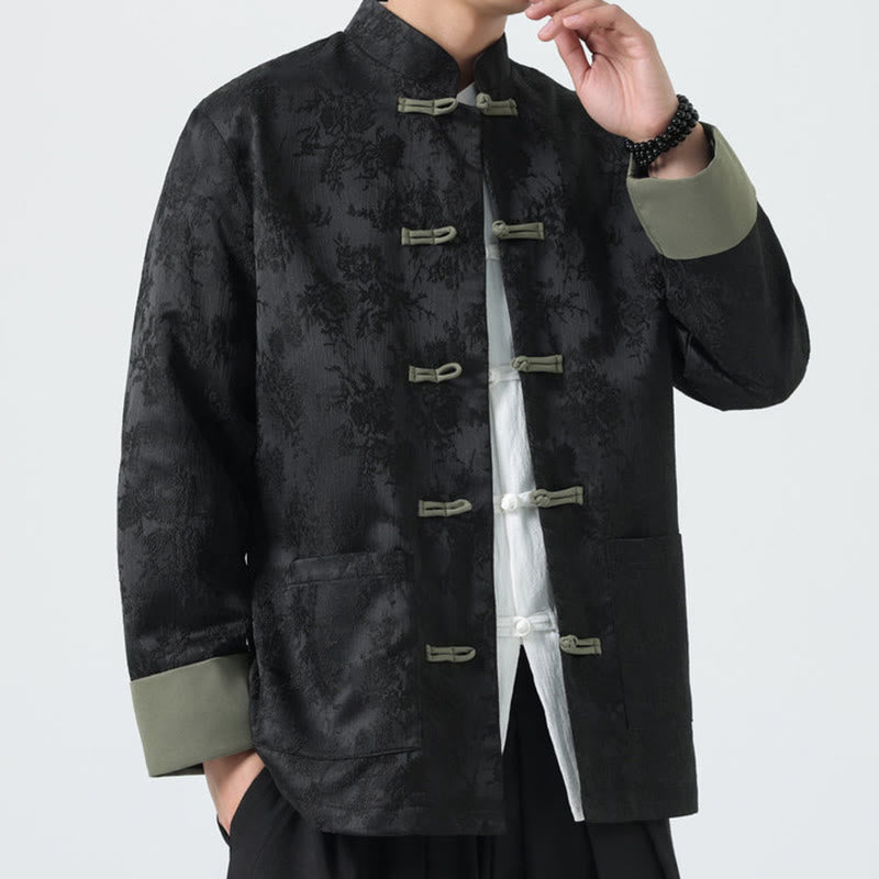 Jacquard Frog-Button Long Sleeve Men's Cotton Jacket Tang Suit With Pockets - Image 6
