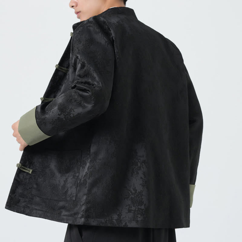 Jacquard Frog-Button Long Sleeve Men's Cotton Jacket Tang Suit With Pockets - Image 8