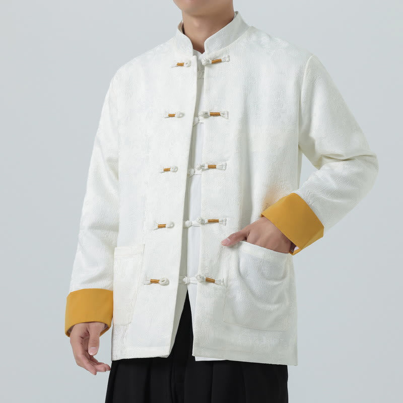 Jacquard Frog-Button Long Sleeve Men's Cotton Jacket Tang Suit With Pockets - Image 13
