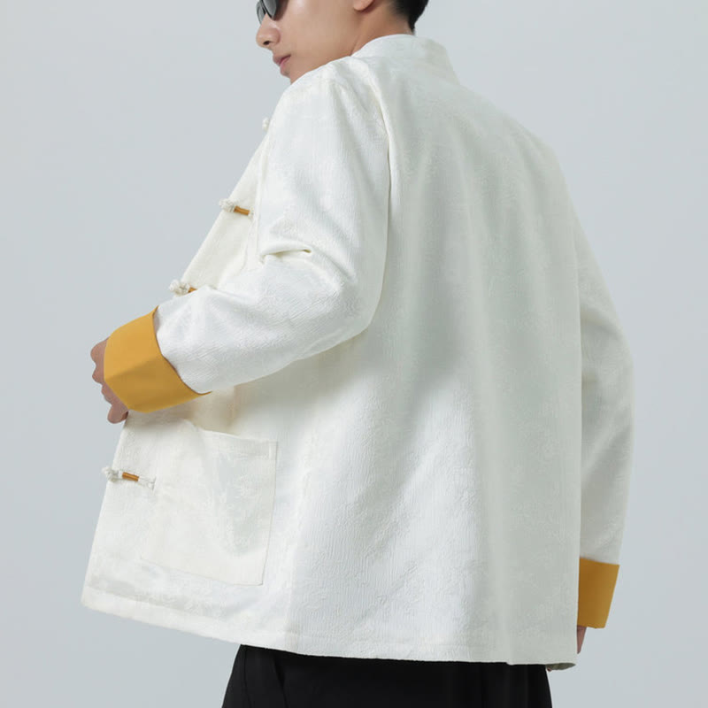 Jacquard Frog-Button Long Sleeve Men's Cotton Jacket Tang Suit With Pockets - Image 18