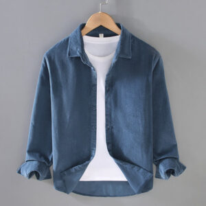 Men's Solid Color Buttons Design Long Sleeve Pure Cotton Corduroy Shirt