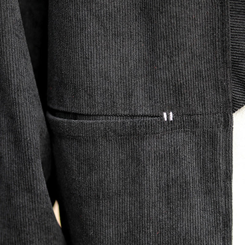 Solid Color Open Front Long Sleeve Jacket Men's Cotton Corduroy Kimono With Pockets - Image 22
