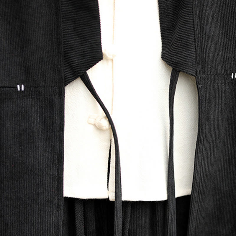 Solid Color Open Front Long Sleeve Jacket Men's Cotton Corduroy Kimono With Pockets - Image 21