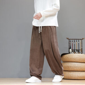 Plain Color Pure Cotton Corduroy Men's Harem Pants With Pockets