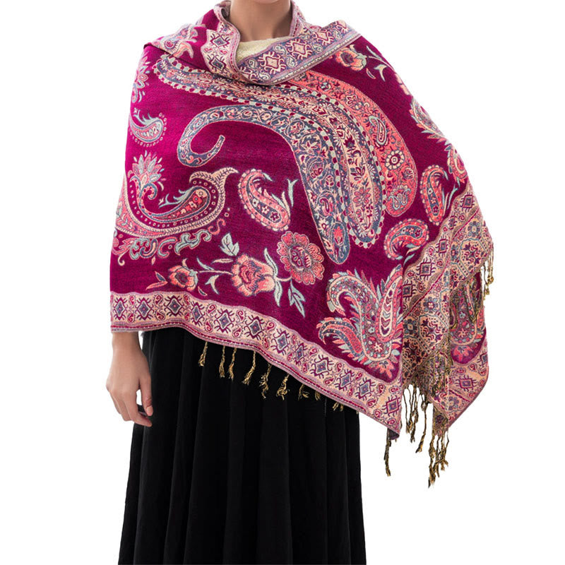 Bohemia Style Tibetan Paisley Floral Pattern Tassel Cozy Scarf Shawl - Image 22