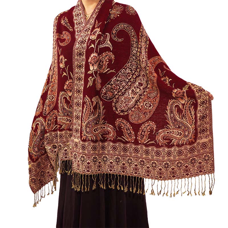 Bohemia Style Tibetan Paisley Floral Pattern Tassel Cozy Scarf Shawl - Image 9