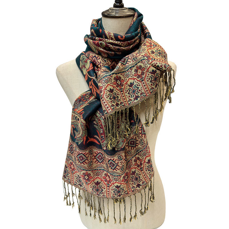 Bohemia Style Tibetan Paisley Floral Pattern Tassel Cozy Scarf Shawl - Image 8